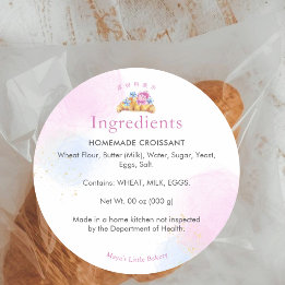 Adesivo Ingrediente de Padaria de Croissant Floral Elegant
