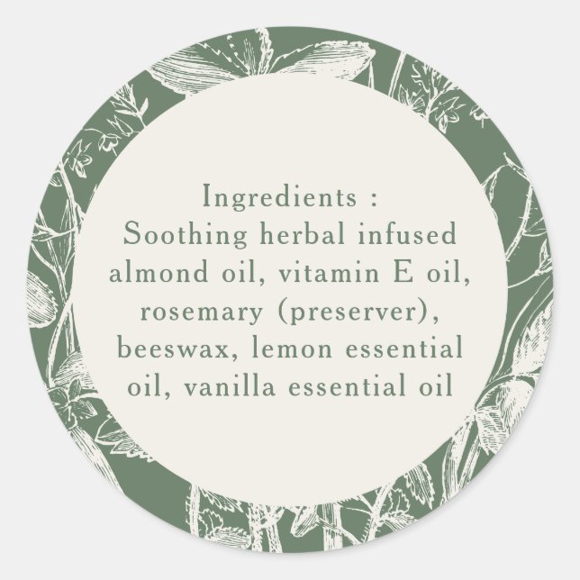 Adesivo Ingredientes Apenas Sage Green Small Product Custo (Frente)