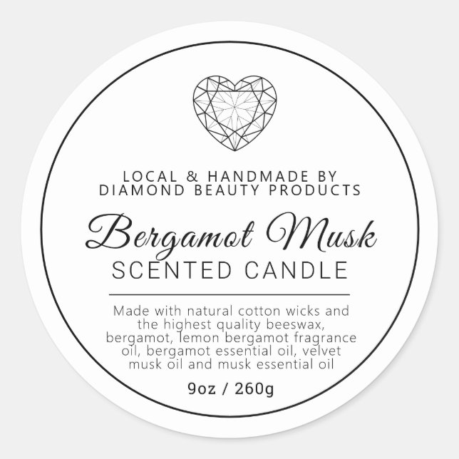 Adesivo Ingredientes de diamante de Bergamot Musk caseiros (Frente)