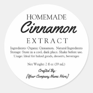 Adesivo Ingredientes de Extrato de Canela Caseiro Elaborad