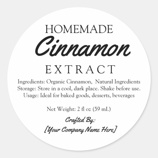 Adesivo Ingredientes de Extrato de Canela Caseiro Elaborad (Frente)
