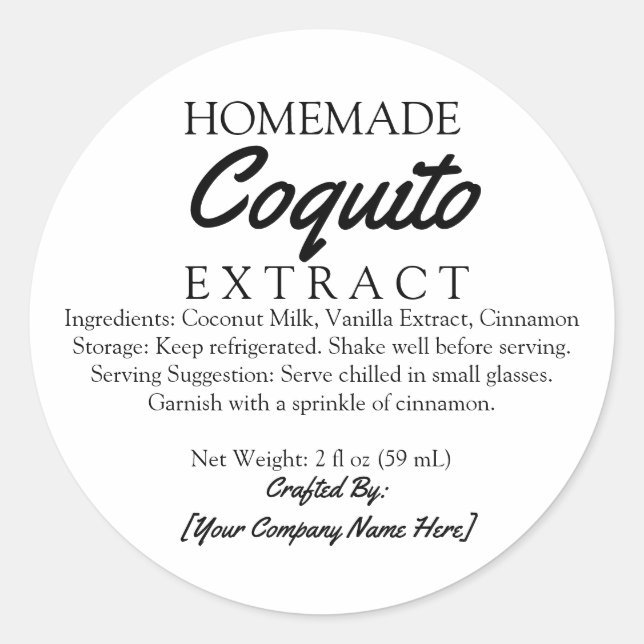 Adesivo Ingredientes de Extrato de Coquito Caseiro (Frente)