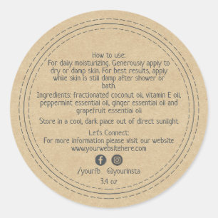 Adesivo Ingredientes de Produtos de Beleza Orgânicos Kraft