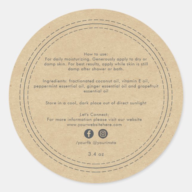Adesivo Ingredientes de Produtos de Beleza Orgânicos Kraft (Frente)