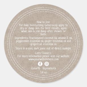 Adesivo Ingredientes de Produtos de Beleza Orgânicos Kraft