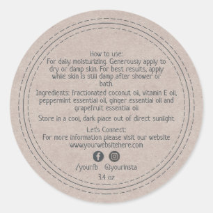 Adesivo Ingredientes de Produtos de Beleza Orgânicos Kraft
