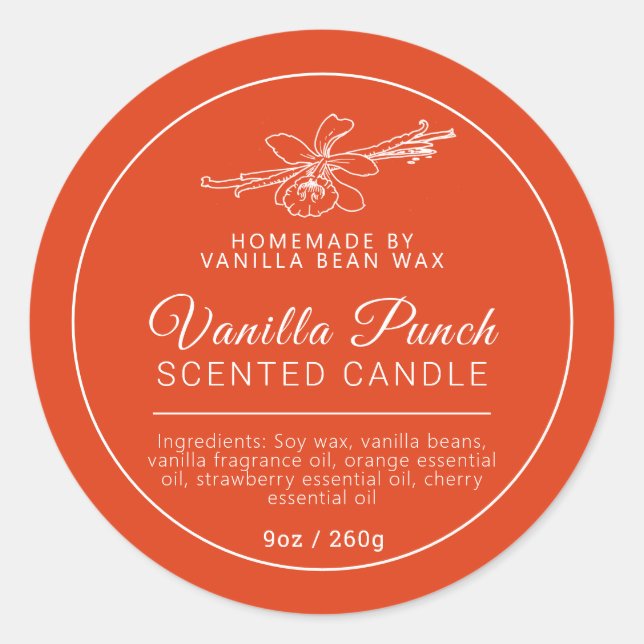 Adesivo Ingredientes de velas de fruta de baunilha caseira (Frente)