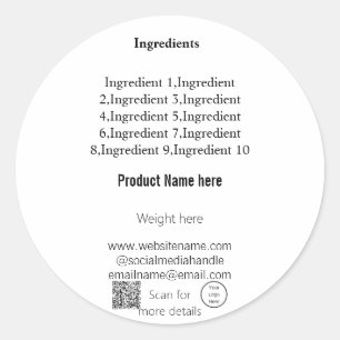 Adesivo Ingredientes do produto adicionar nome do produto