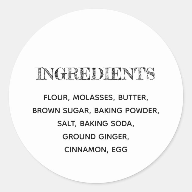 Adesivo Ingredientes Personalizados Gingercake Cookies cas (Frente)