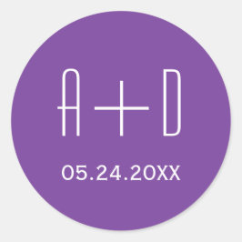 Adesivo Iniciais brancas, simples casamento roxo elegante