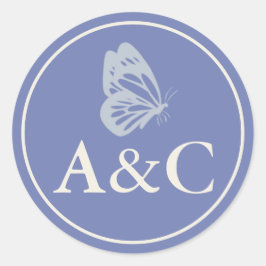 Adesivo Iniciais de casamento com borboleta azul e creme