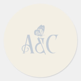 Adesivo Iniciais de casamento com borboleta creme e azul
