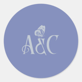 Adesivo Iniciais de casamento com borboleta creme e azul