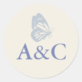 Adesivo Iniciais de casamento com borboleta creme e azul