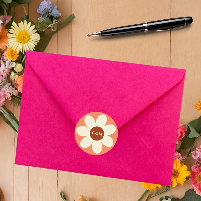 Adesivo Iniciais De Casamento De Boho Da Flor Da Margarida (Criador carregado)