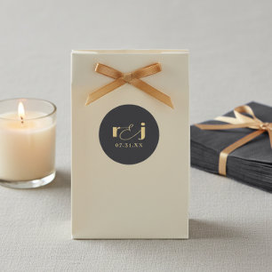 Adesivo Iniciais de Casamento Elegantes Preto Fosco Dourad