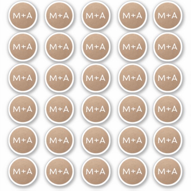 Adesivo Iniciais de casamento "monograma castanho-rústico" (Frente)