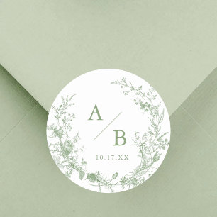 Adesivo Iniciais de Casamento Vitoriano em Toile Verde Sal