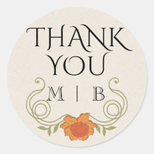 Adesivo Iniciais De Flor Laranja Elegante Arte De Nouveau