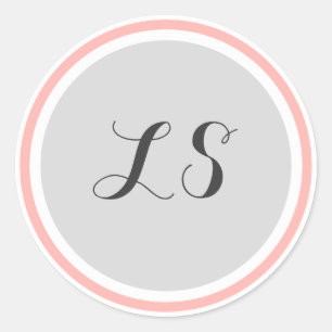 Adesivo Iniciais de Monograma Borda do Círculo Cor-de-Ro