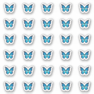 Adesivo Iniciais de Monograma de Borboleta Azul Elegante