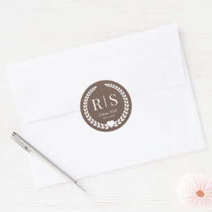 Adesivo Iniciais de Monograma de Casamento Marrom Mocha Qu