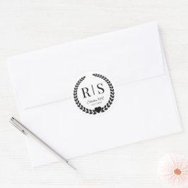 Adesivo Iniciais de Monograma de Casamento Preto e Branco