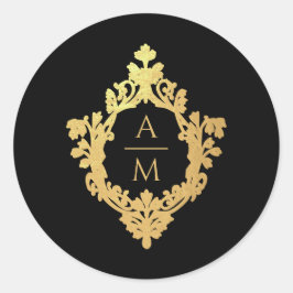 Adesivo Iniciais de Monograma Elegante Dourado Preto Crest