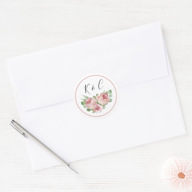 Adesivo Iniciais de Monograma Floral Dusty Pink Boho Weddi (Envelope)