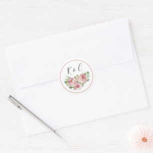 Adesivo Iniciais de Monograma Floral Dusty Pink Boho Weddi