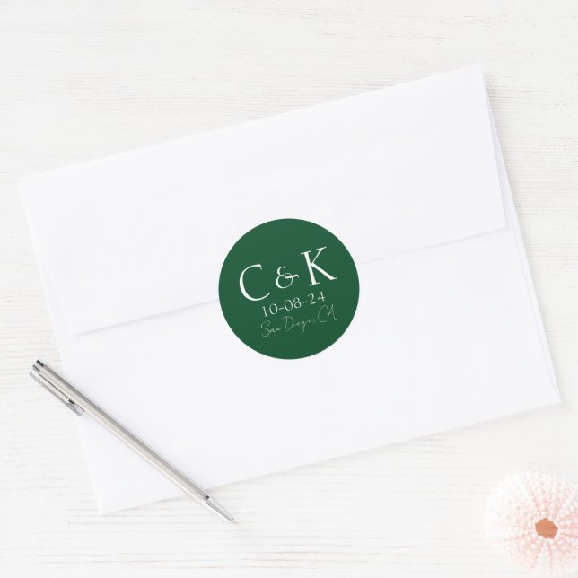 Adesivo Iniciais de Monograma sobre Casamento Verde Flores (Envelope)