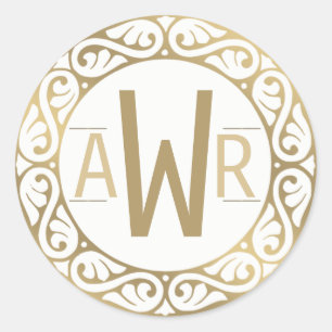 Adesivo Iniciais de Quadro de Rolagem Circular Dourados