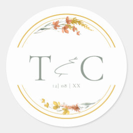 Adesivo Iniciais de Watercolor de Casamento de Flores Selv