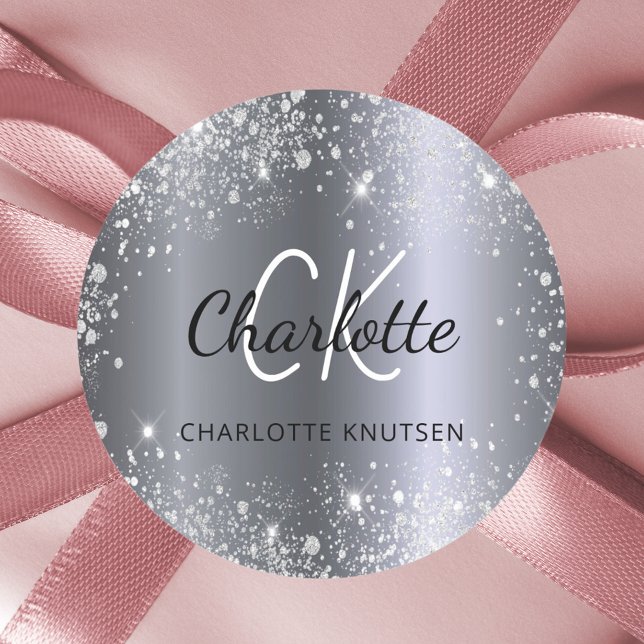 Adesivo Iniciais do monograma em brilho prateado (Criador carregado)