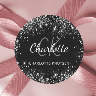 Adesivo Iniciais do nome monograma brilho prateado preto