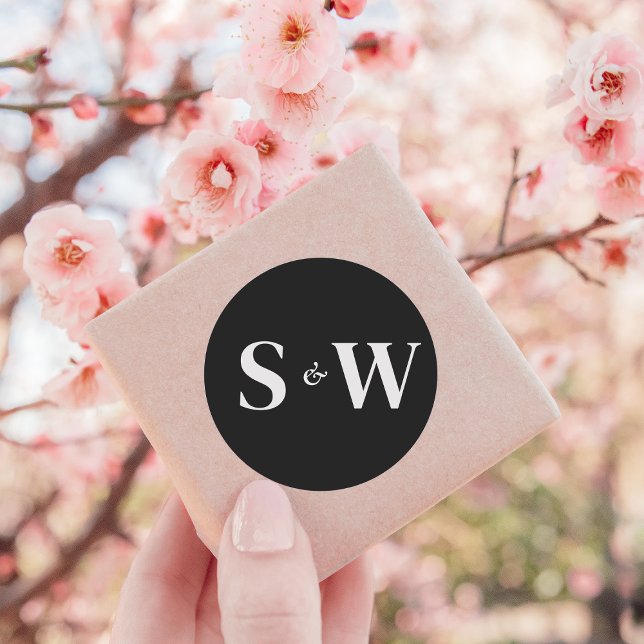 Adesivo Iniciais Elegantes Casamento Preto e Branco (Criador carregado)