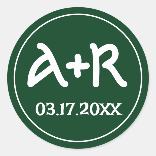 Adesivo Iniciais elegantes: casamento verde-celta com font (Frente)