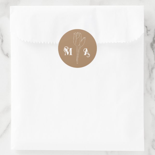 Adesivo Iniciais Florais Castanho-Claro Mínimo Chic (Bolsa)