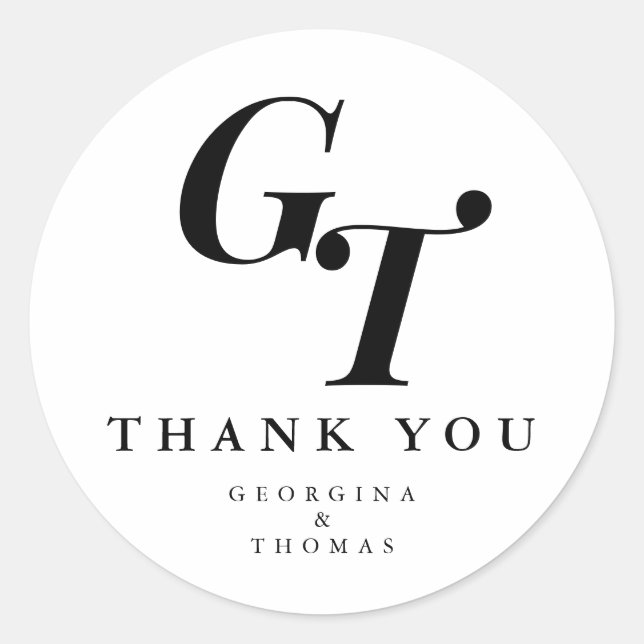 Adesivo Iniciais mínimos | Casamento Chic Moderno Elegante (Frente)