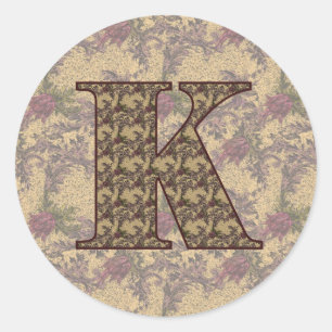Adesivo Iniciais Monograma K Floral Vintage Elegante