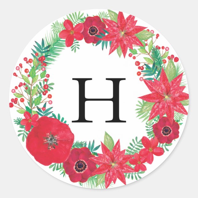 Adesivo Iniciais personalizadas Floral Wreath Christmas (Frente)