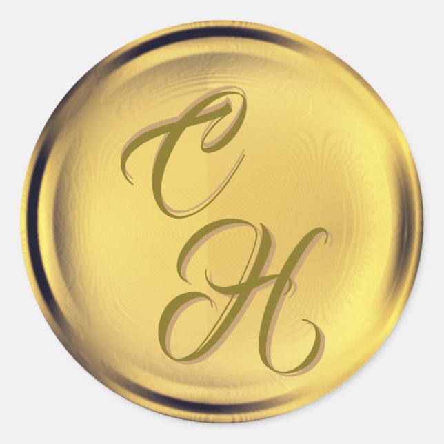 Adesivo Iniciais Personalizados: Faux Wax Seal Dourado (Frente)