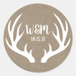 Adesivo Iniciais Rustic White Deer Antlers Burlap Casal
