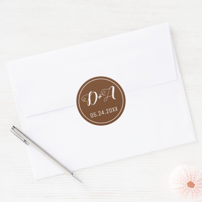 Adesivo Iniciais simples e elegantes: casamento castanho (Envelope)