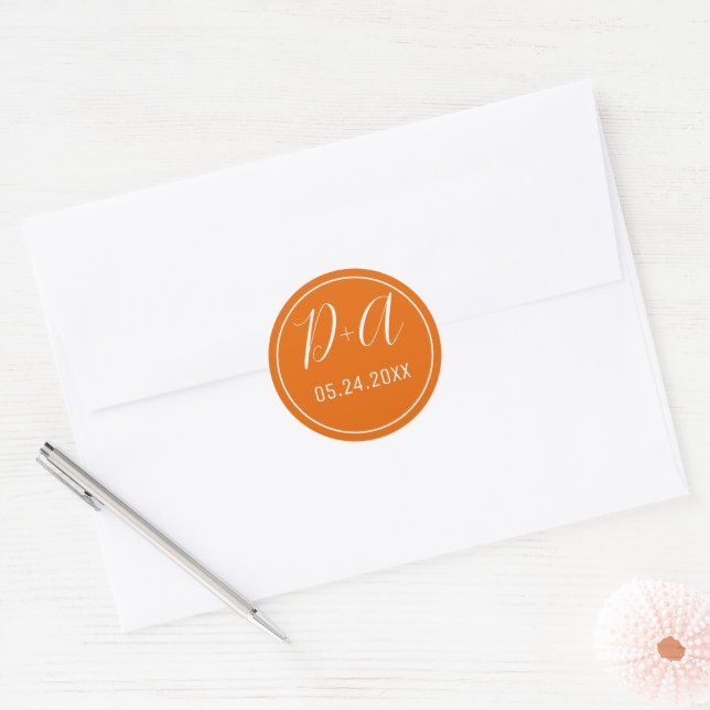 Adesivo Iniciais simples e elegantes, casamento laranja (Envelope)