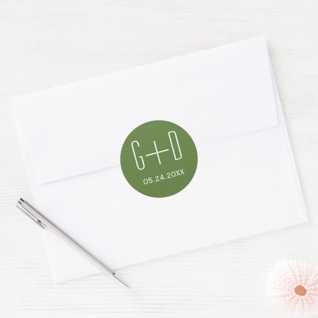 Adesivo Iniciais simples e elegantes, casamento verde (Envelope)