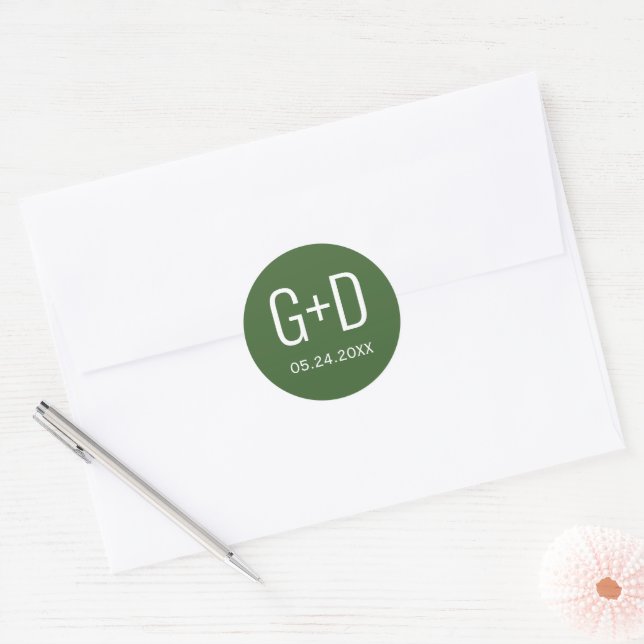 Adesivo Iniciais simples e elegantes, casamento verde-musg (Envelope)