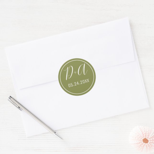 Adesivo Iniciais simples e elegantes para o casamento verd (Envelope)