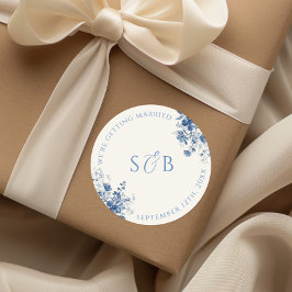 Adesivo Iniciais Vintage Blue Floral Round Sticker