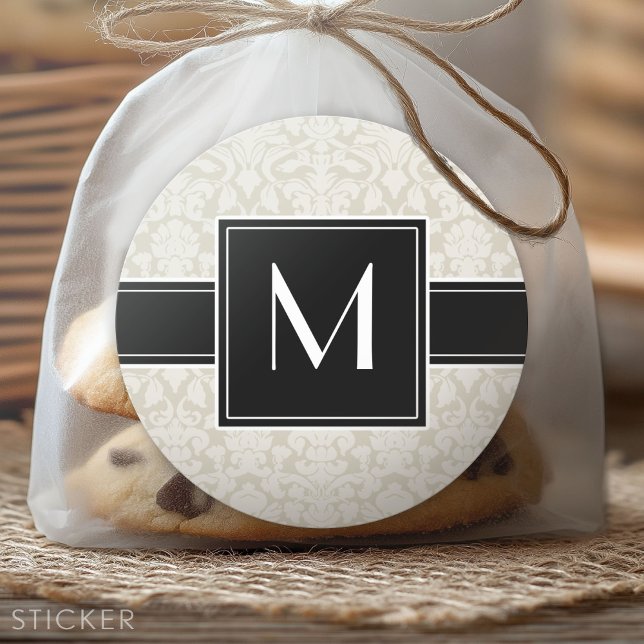 Adesivo Inicial com Damasco Bege Marfim (Custom Sticker)